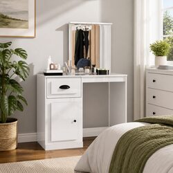 Bedroom Dressing Table with Mirror White High Gloss Vanity Unit Makeup Storage