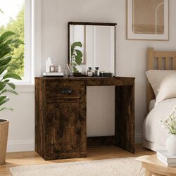Dressing Table with Mirror Brown Bedroom Vanity Storage Makeup Desk