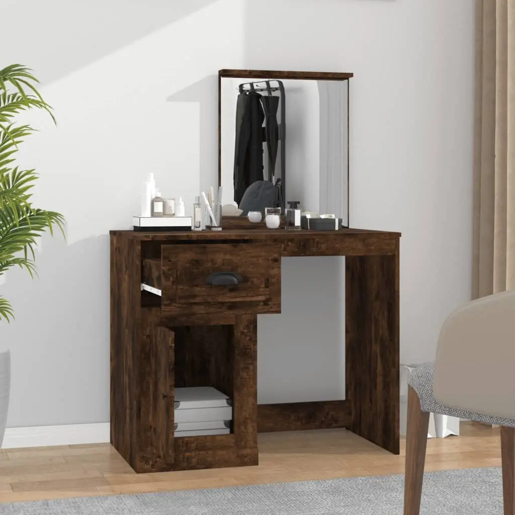 Dressing Table Brown with Mirror Storage Makeup Desk