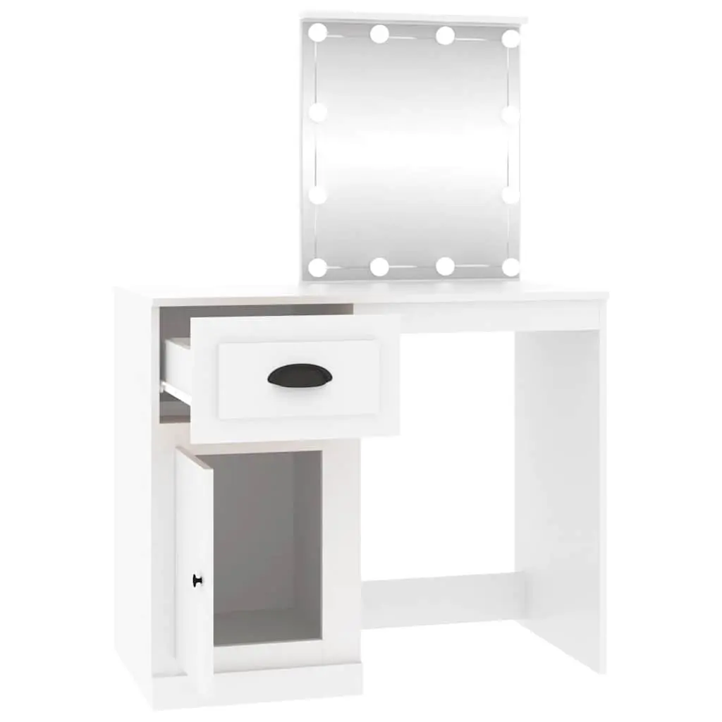 Dressing Table 90 x 50 x 132.5 cm LED Mirror White Engineered Wood Storage Unit