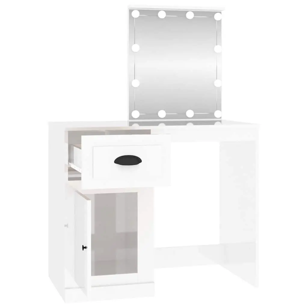 Dressing Table 90cm LED Mirror High Gloss White Vanity Makeup Desk with Storage