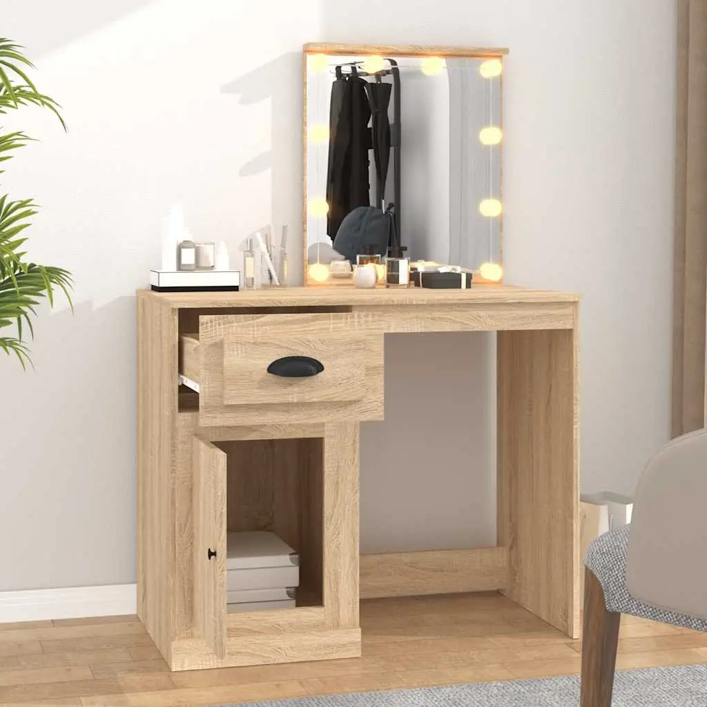 Dressing Table 90x50x132.5cm LED Mirror Brown Engineered Wood Storage