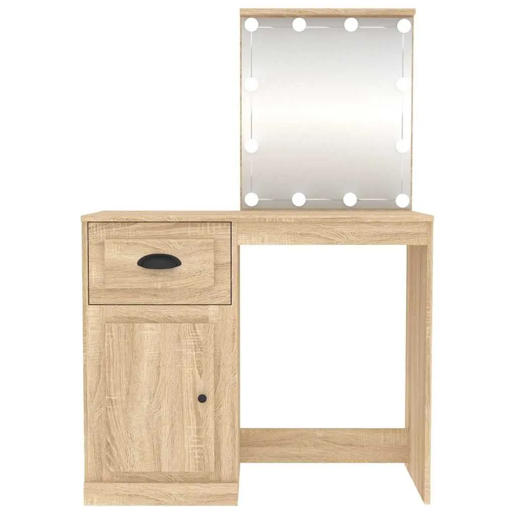 Dressing Table 90x50x132.5cm LED Mirror Brown Engineered Wood Storage
