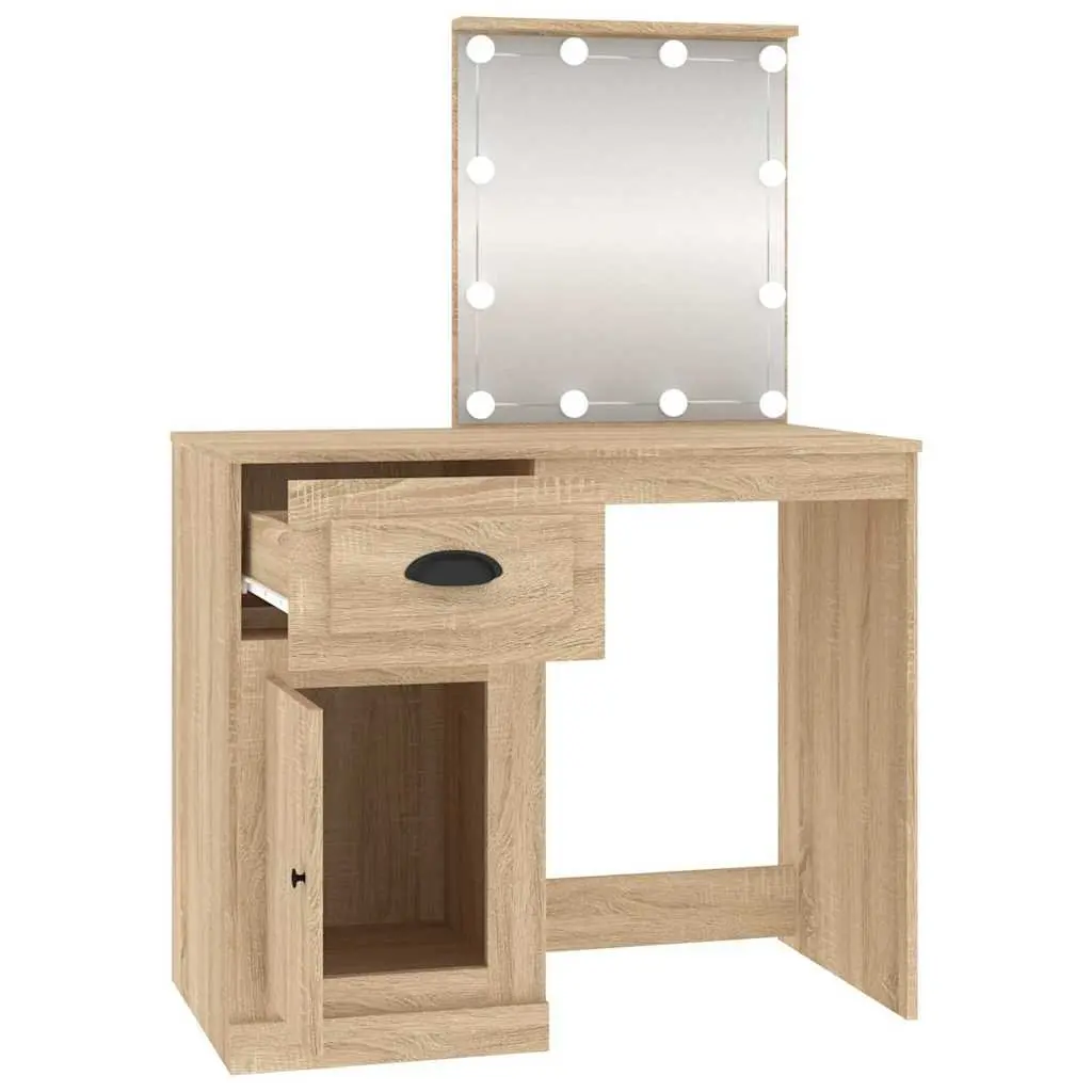 Dressing Table 90x50x132.5cm LED Mirror Brown Engineered Wood Storage