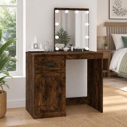 Chic Smoked Oak Dressing Table with Versatile LED Mirror