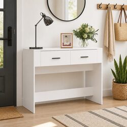 White Engineered Wood Console Table for a Polished Look
