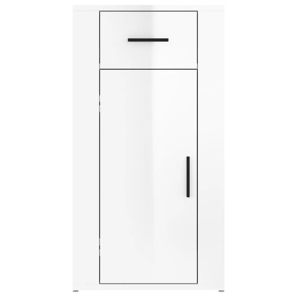 Desk Cabinet 40x49x75cm High Gloss White Office Storage Unit with 1 Drawer and 1 Door