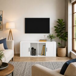 White Engineered Wood TV Cabinet for Enhanced Living Spaces