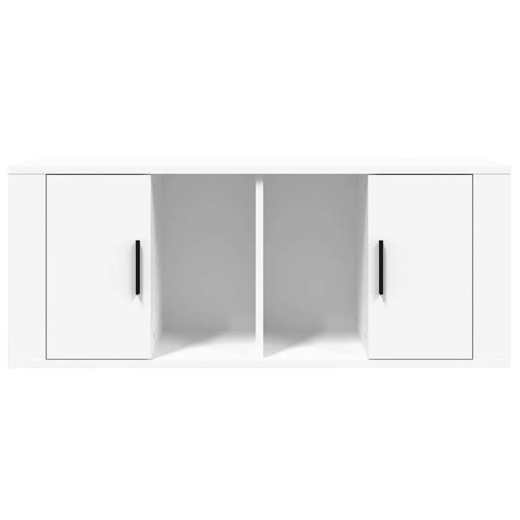 TV Cabinet White 100x35x40 cm Engineered Wood Media Storage Unit with 4 Storage Compartments and Door