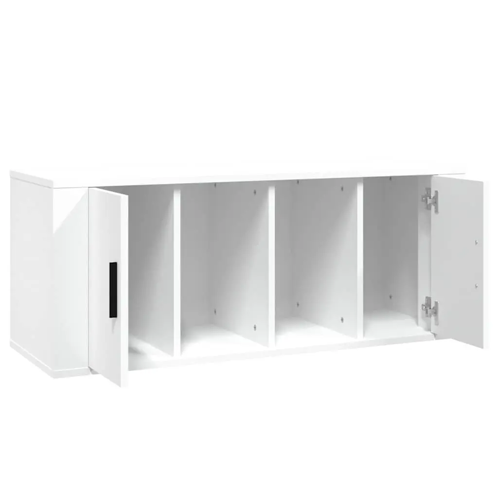 TV Cabinet White 100x35x40 cm Engineered Wood Media Storage Unit with 4 Storage Compartments and Door