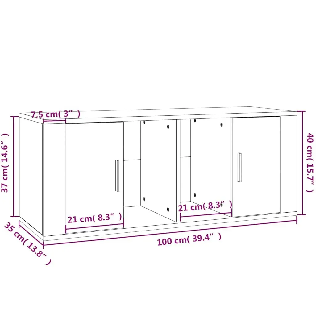 TV Cabinet White 100x35x40 cm Engineered Wood Media Storage Unit with 4 Storage Compartments and Door