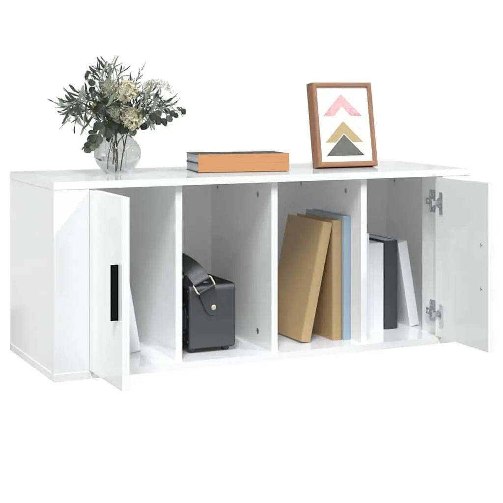 TV Cabinet 100cm High Gloss White 4 Compartments Engineered Wood