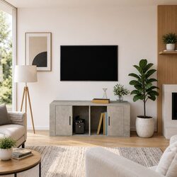TV Cabinet Grey Engineered Wood Media Unit Storage Compartments 100x35x40cm