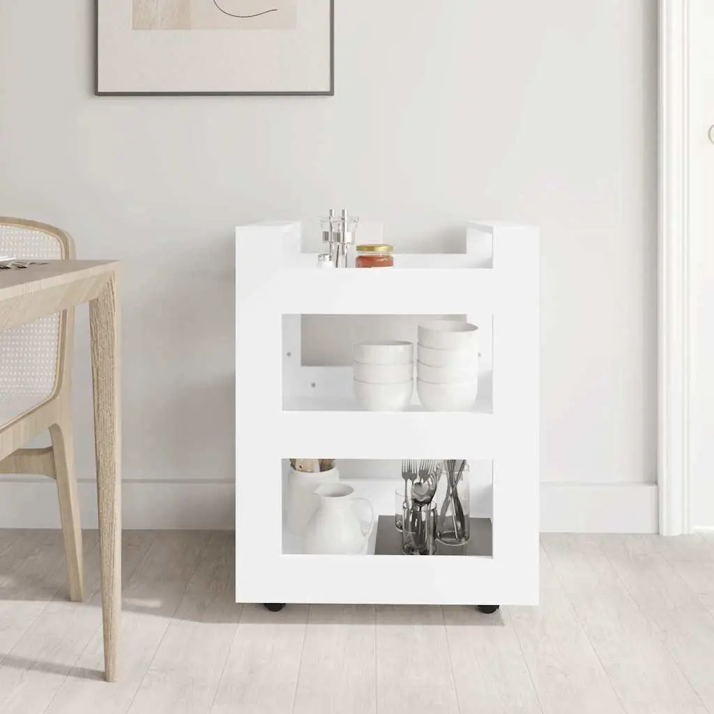 Kitchen Trolley 60x45x80 cm White 3-Shelf Storage Cart Engineered Wood with Wheels