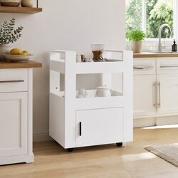 Kitchen Trolley White Storage Organizer 60x45x80 cm with Shelves Casters Wheels