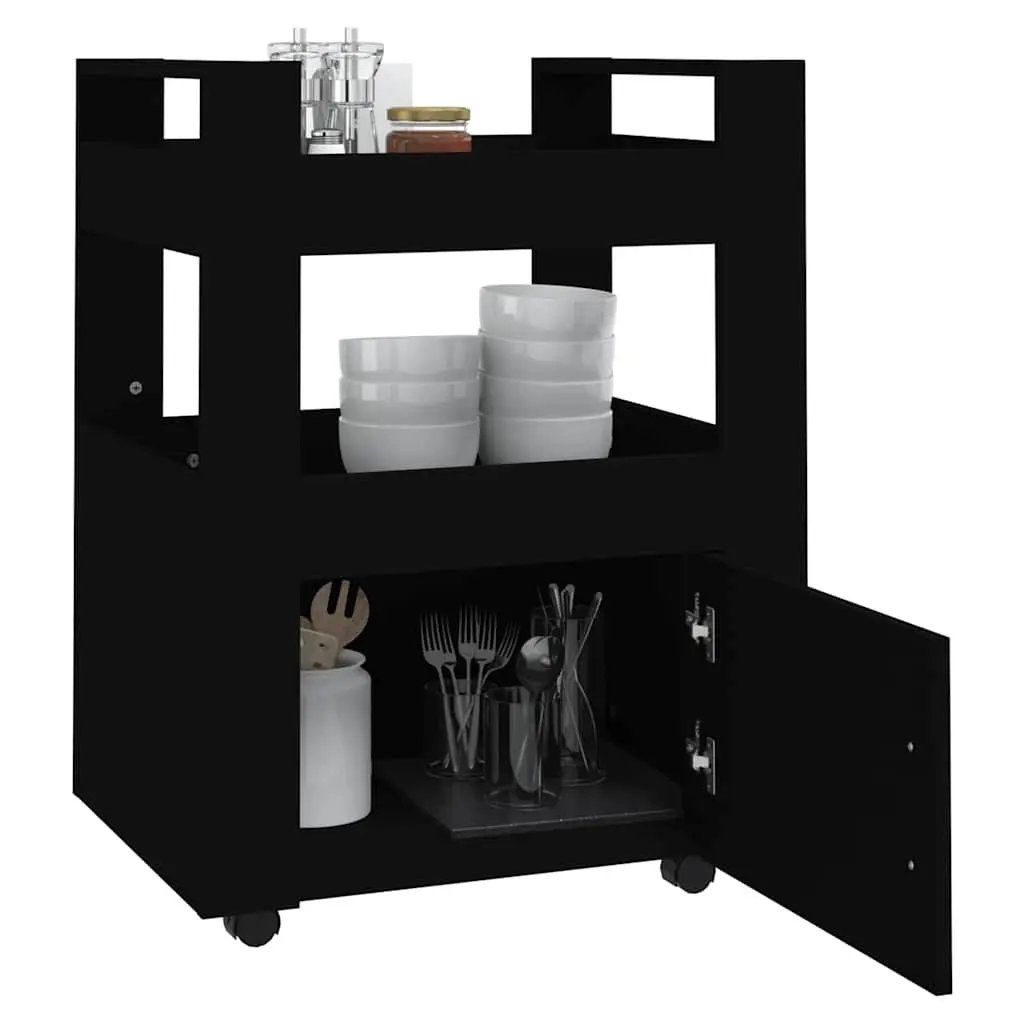 Kitchen Trolley 60x45x80cm Black Rolling Storage Cart with Shelves Compartment