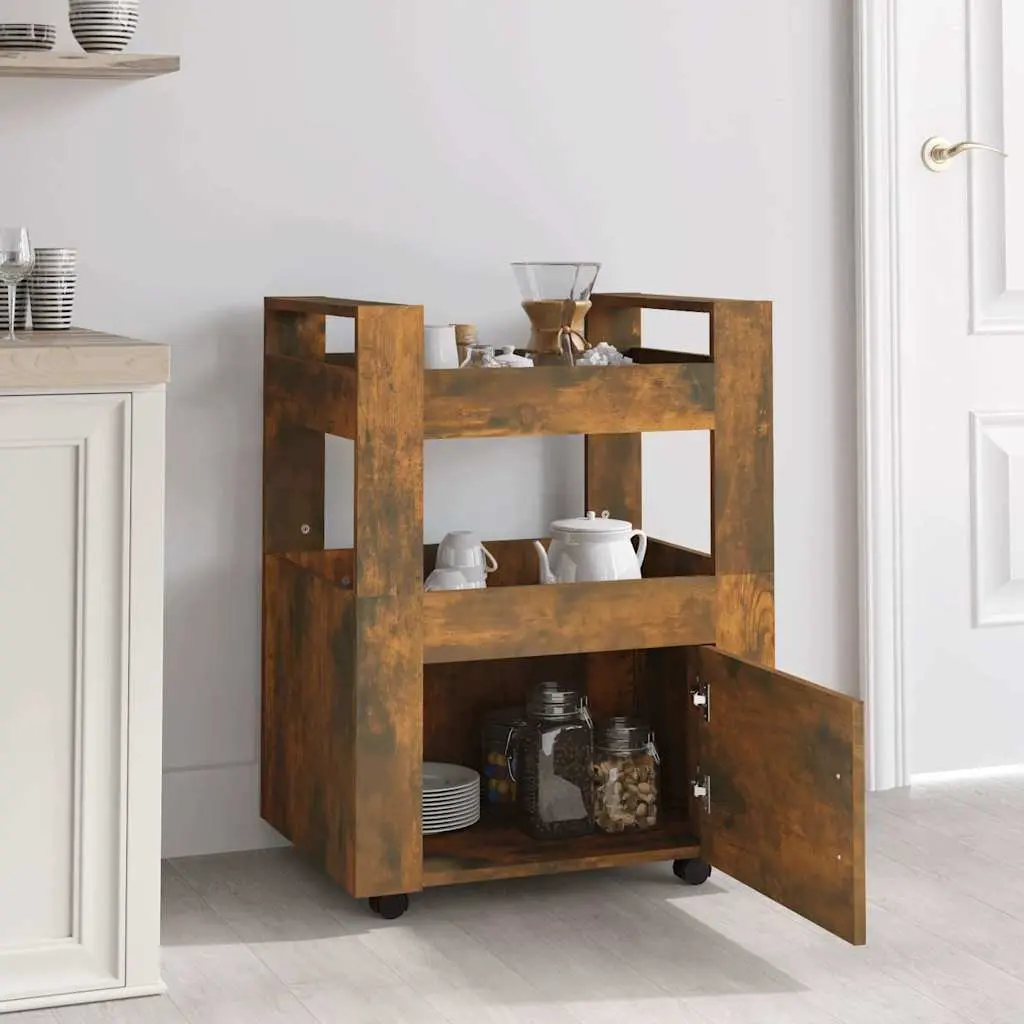 Kitchen Trolley 2 Shelves Brown Engineered Wood Mobile Storage Cart