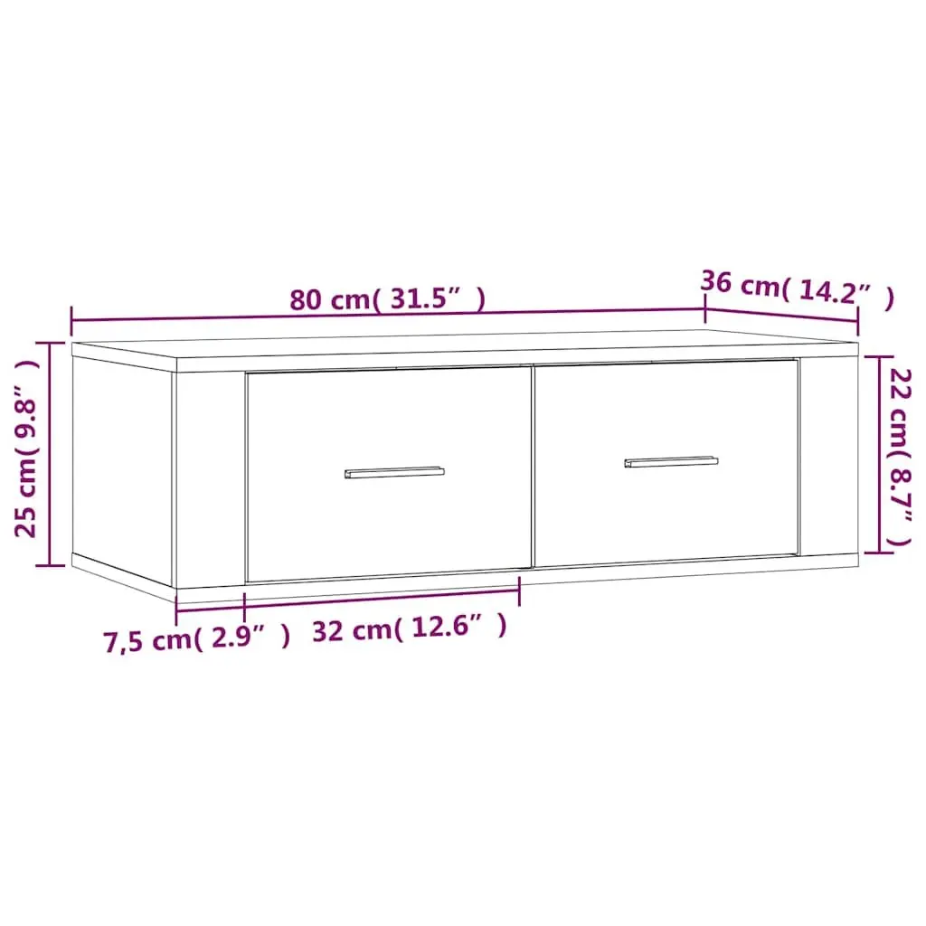 Wall-Mounted TV Cabinet 80cm Grey Engineered Wood Storage Drawers