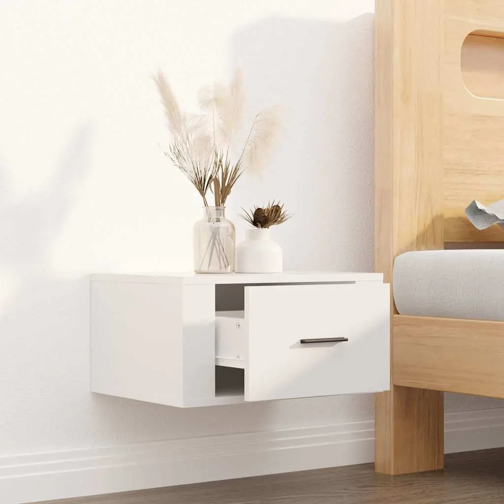 Wall-mounted Bedside Cabinet 50 x 36 x 25 cm White High Gloss Floating Storage Organizer