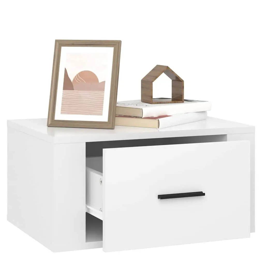 Wall-mounted Bedside Cabinet 50 x 36 x 25 cm White High Gloss Floating Storage Organizer