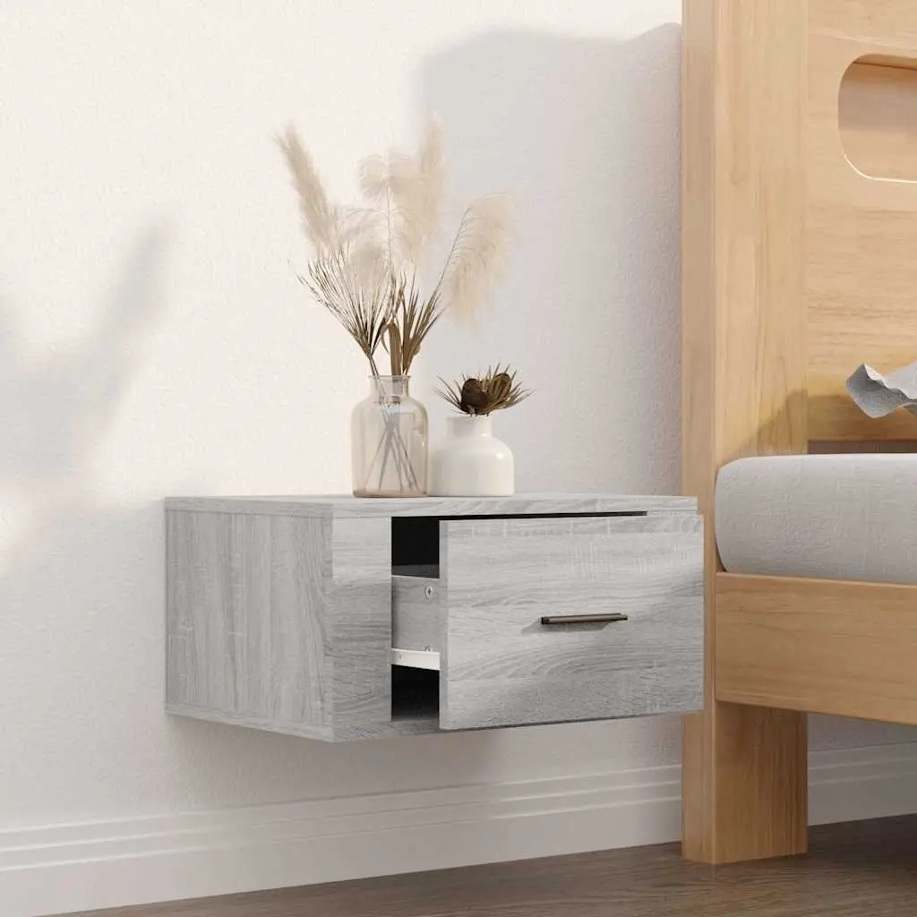 Wall-mounted Bedside Cabinet 50cm Grey Sonoma Floating Storage Furniture
