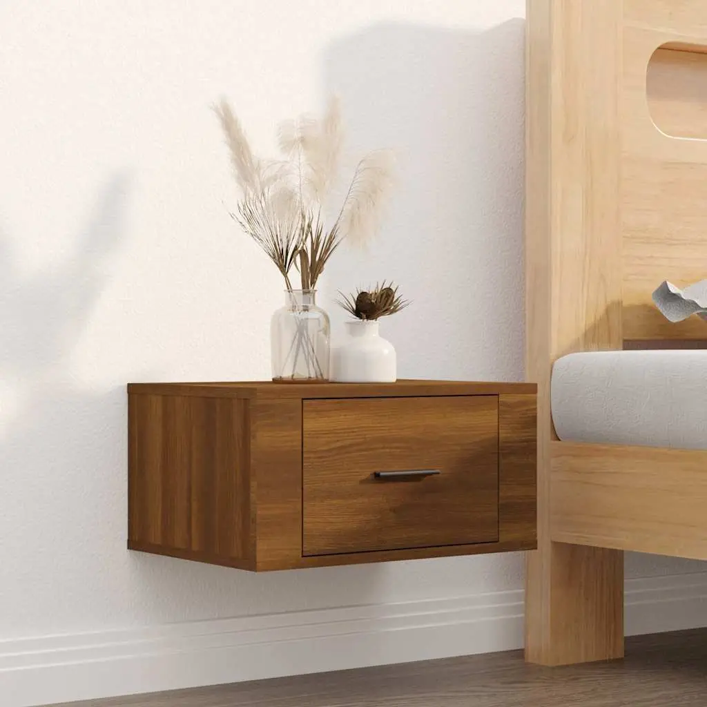 Wall-mounted Bedside Cabinets 50x36x25 cm Brown Oak Floating Storage 2 Piece