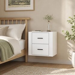 Wall-mounted Bedside Cabinet Storage Organiser White Floating Shelf 50x36x47cm