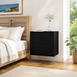 Wall-mounted Bedside Cabinet Black Storage Floating Bedroom Furniture 50x36x47cm
