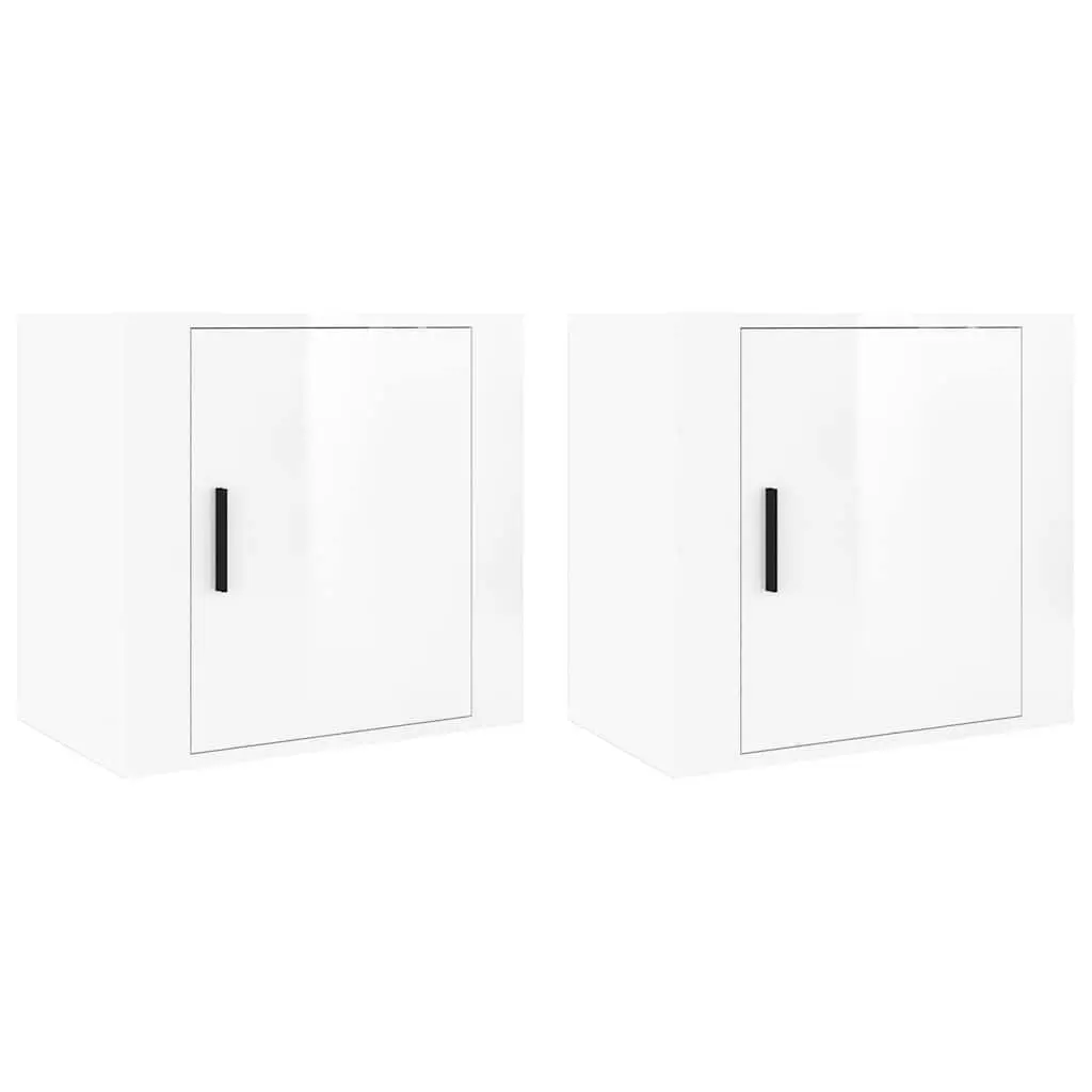 Floating White Bedside Cabinets 50cm 2 Piece Wall-mounted Storage Organiser for Bedroom