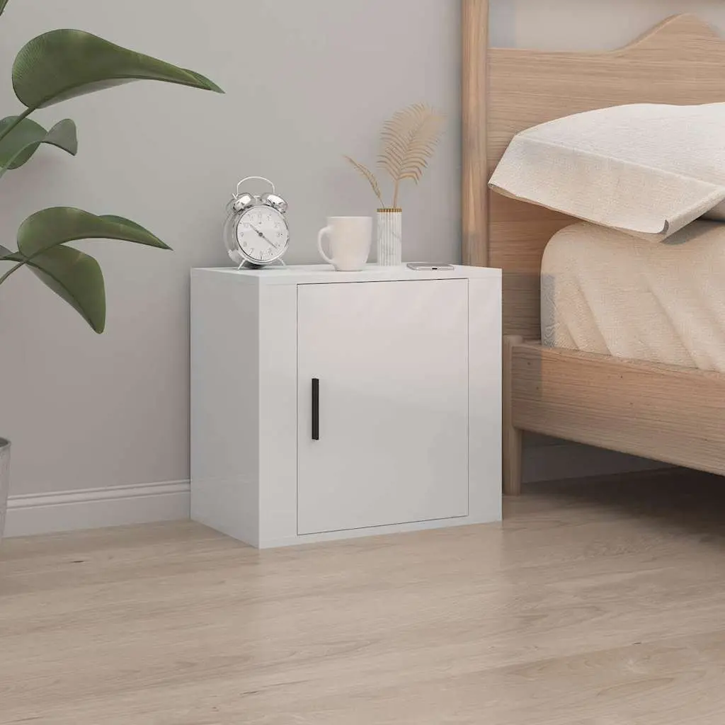 Floating White Bedside Cabinets 50cm 2 Piece Wall-mounted Storage Organiser for Bedroom