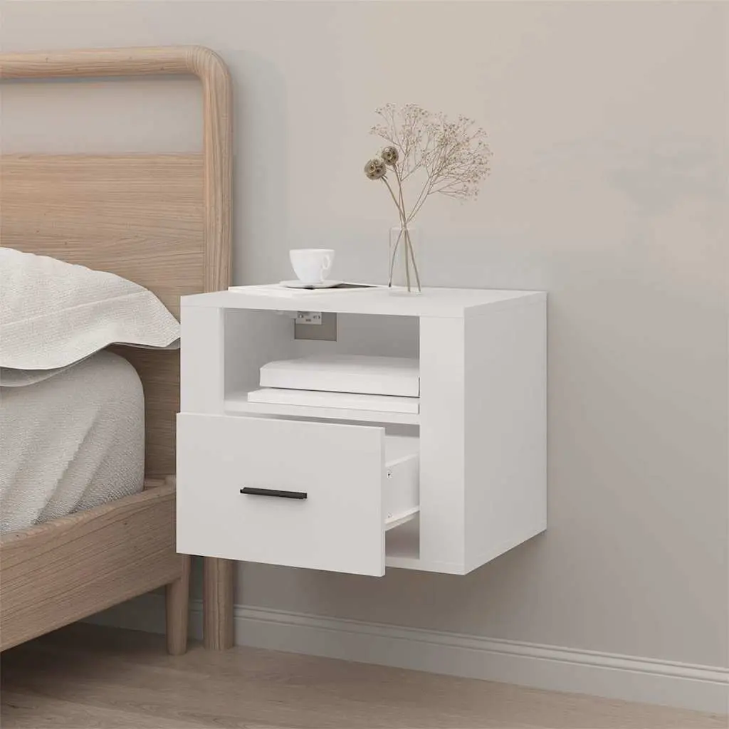 Wall-mounted Bedside Cabinet White Floating Storage Unit