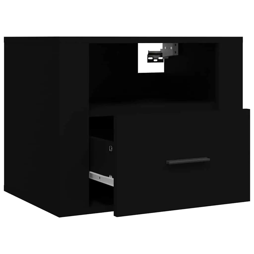 Wall-mounted Bedside Cabinet Black Floating Storage Organiser