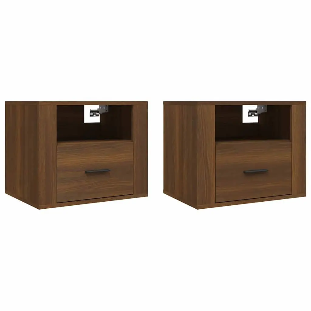 Wall-mounted Bedside Cabinets 2 pcs Brown Floating Storage Organizer