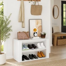 Shoe Rack White 75x35x45cm Storage Cabinet 2 Compartments Engineered Wood