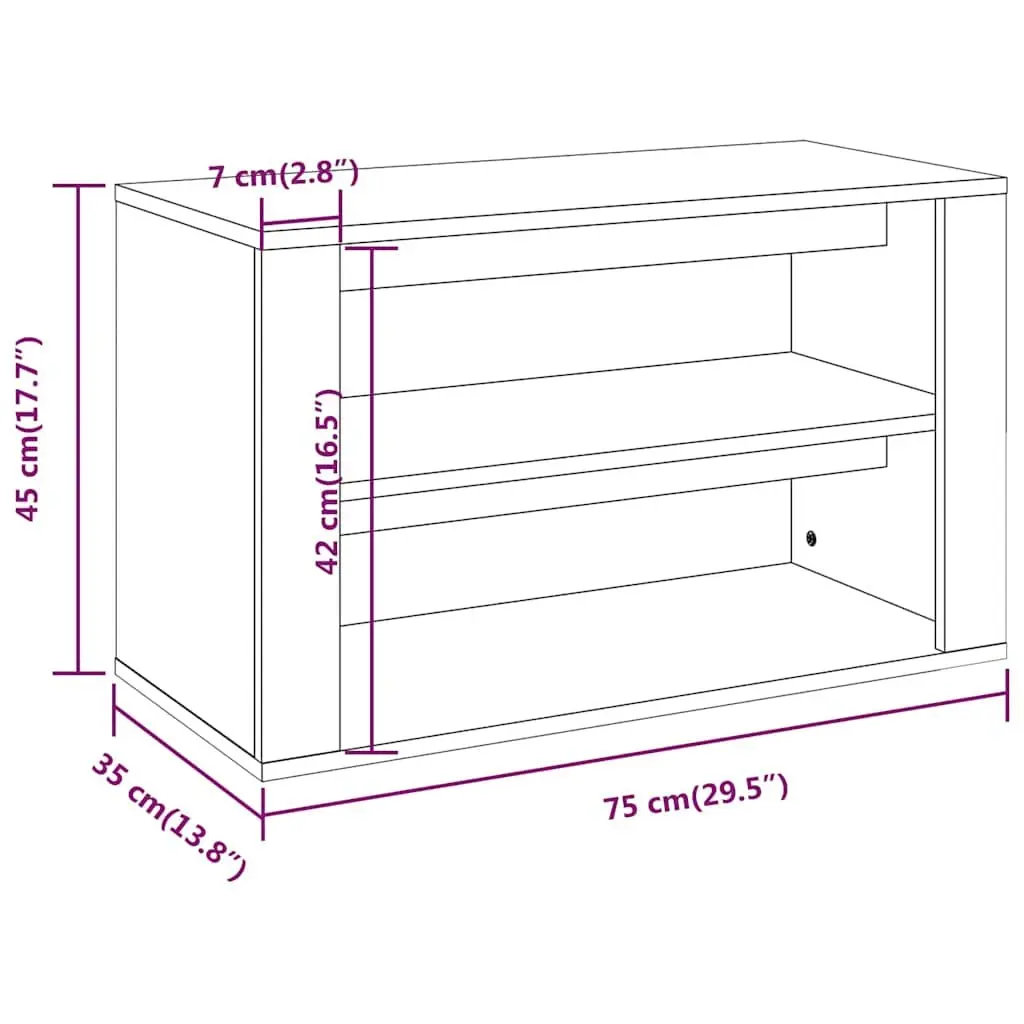 Shoe Rack 75x35x45cm White Engineered Wood 2 Compartments Storage Cabinet