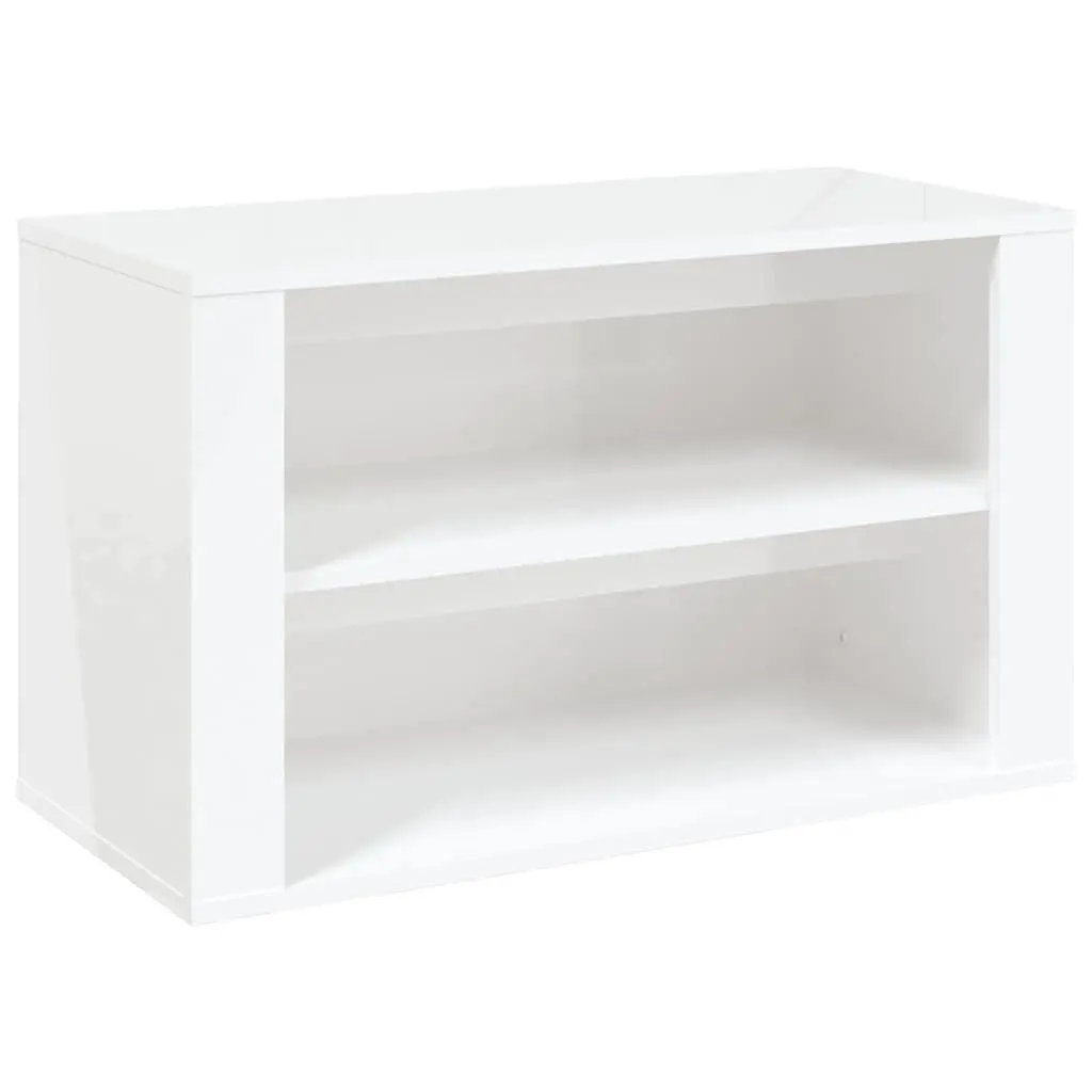 Shoe Rack 2 Compartment White High Gloss Engineered Wood Storage Organiser Cabinet