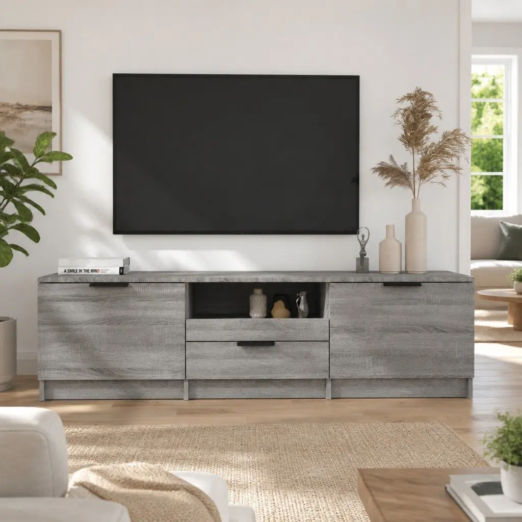 TV Cabinet 140x35x40 cm Grey Sonoma Engineered Wood Storage Unit with Drawer Compartments