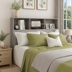 Grey 140 cm Headboard Cabinet – Space-Saving Storage