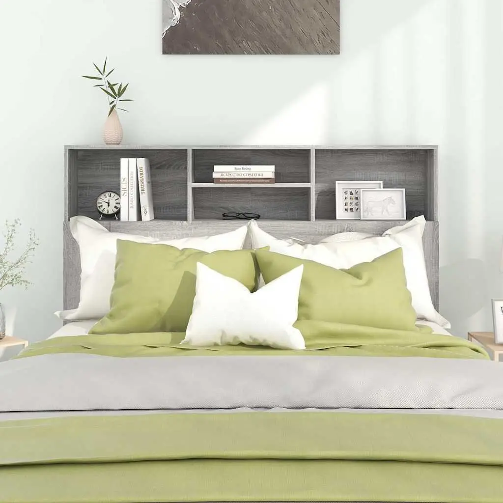 Headboard Cabinet Grey 140 cm Wall-Mounted Storage Compartments