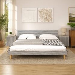 Bedside Cabinet Grey Engineered Wood Nightstand Storage Unit 1 Door Bedside