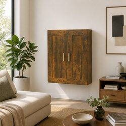 Wall Cabinet Storage Shelving Unit Brown Engineered Wood 69.5x32.5x90cm
