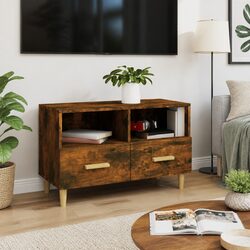 TV Cabinet Engineered Wood with Drawers Compartments Smoked Oak 80x36x50cm