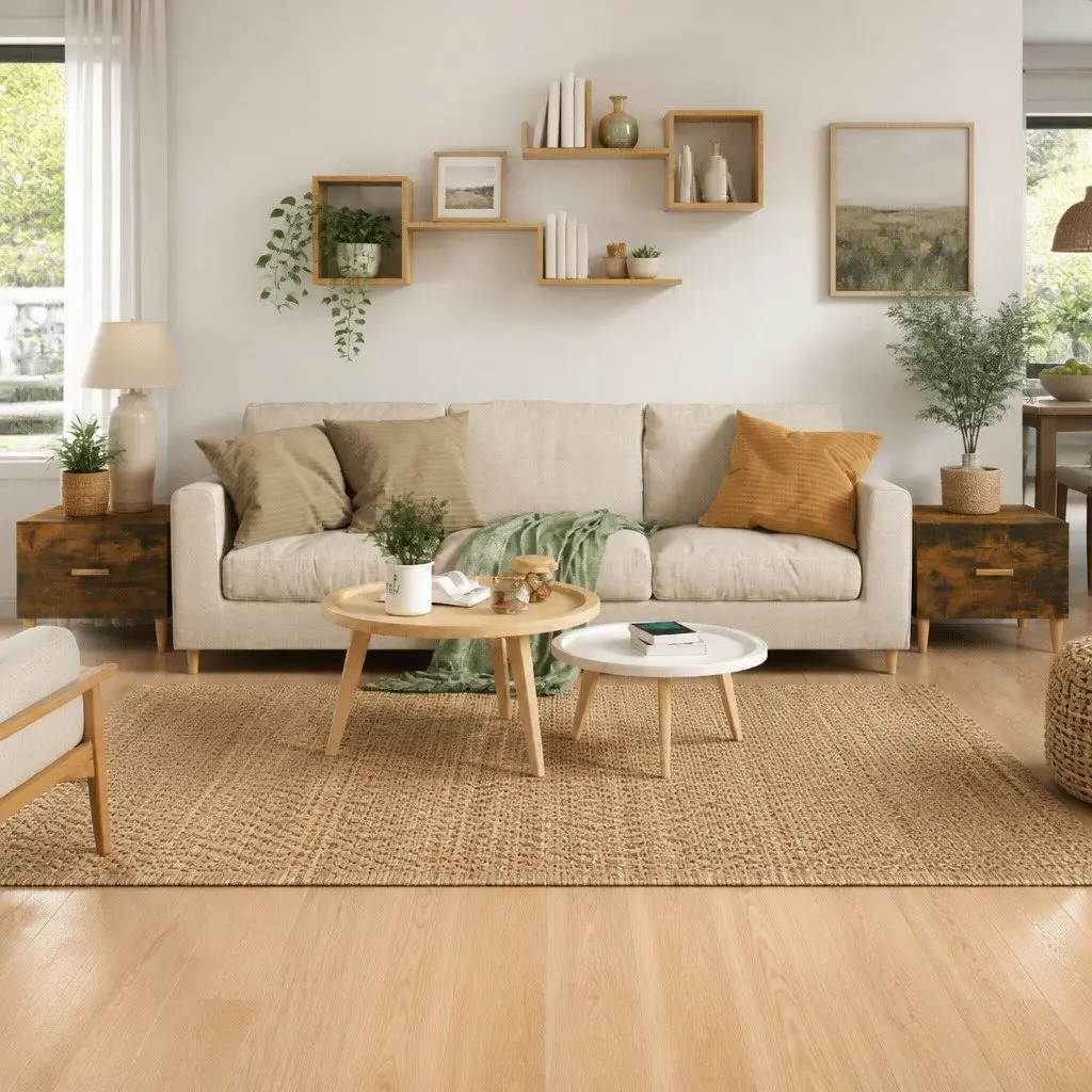 Coffee Tables 2 pcs Smoked Oak Storage Drawers Living Room