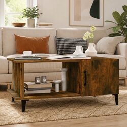 Coffee Table Brown Engineered Wood Living Room Accent Table with Storage Shelf