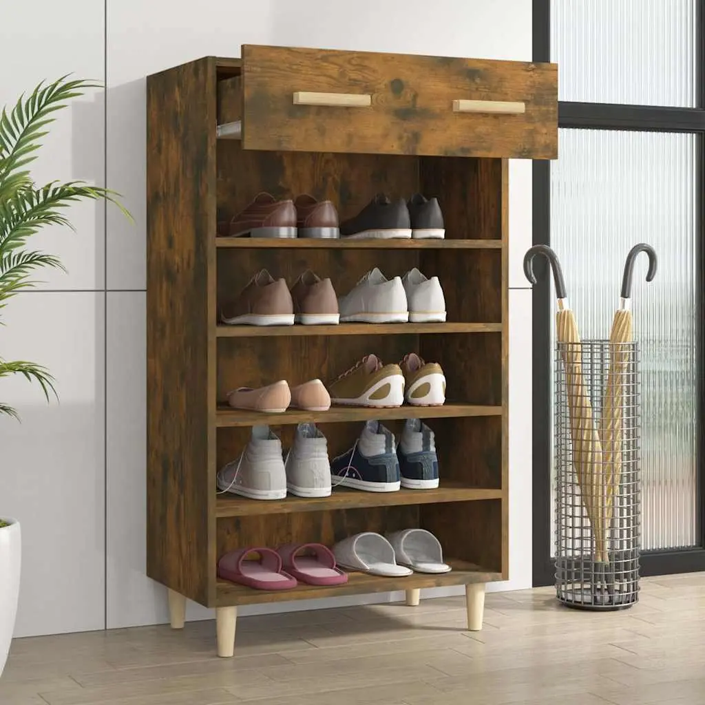 Shoe Cabinet Brown Engineered Wood 5 Compartments Drawer Storage Organiser
