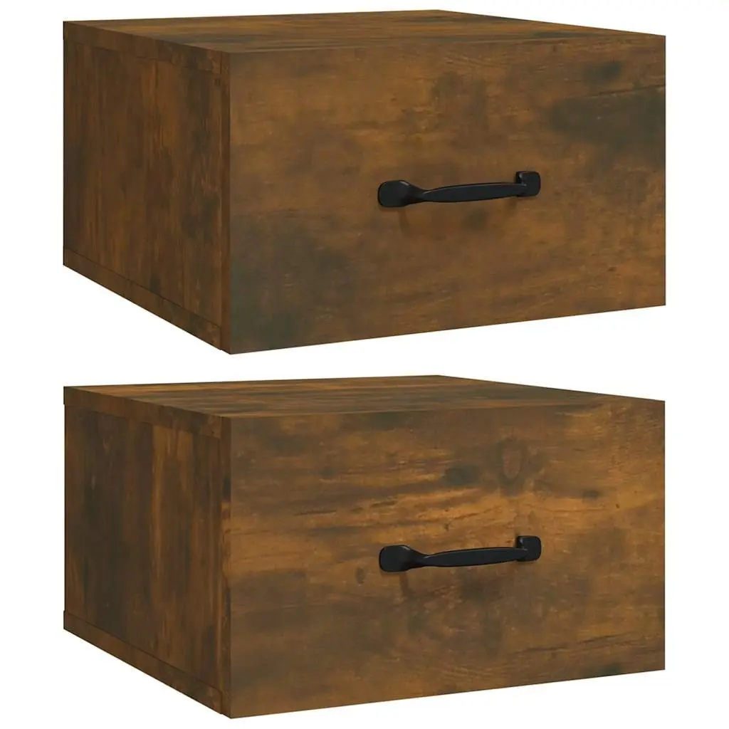 Wall-mounted Bedside Cabinet 2 pcs Brown Floating Storage Bedroom Nightstand