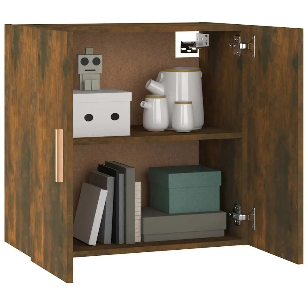 Wall Cabinet 60x30x60 cm Smoked Oak Two-Door Floating Storage for Living Room
