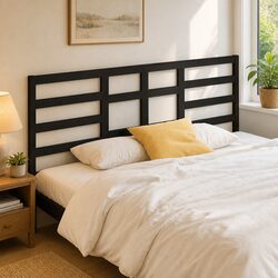 Black Solid Wood Pine Bed Headboard 186cm Bedroom Furniture Wooden Headrest