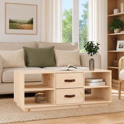 Coffee Table 100x50x41 cm with Storage Drawers Shelves Solid Wood Pine Brown