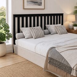 Modern 186cm Black Slatted Bed Headboard in Pine Wood